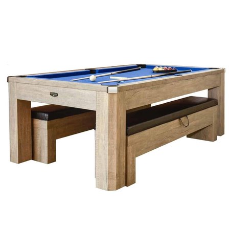 BLUE WAVE Blue Wave BG50374 7 ft. Newport RG 3-in-1 Pool Table Combo Set with Benches; Rustic Gray BG50374